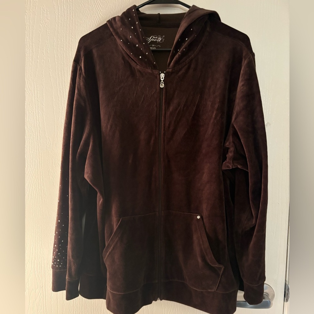Brown Velour Diamond Accent Sparkle Jacket